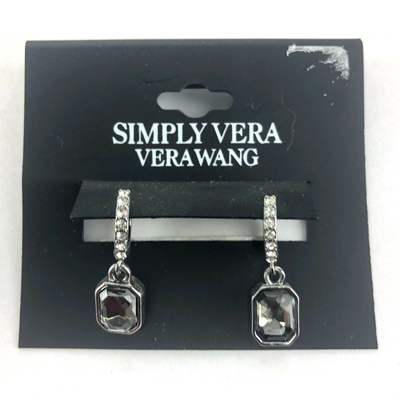 Simply Vera by Vera Wang Earrings Smokey Rhinestone Hoops #1750 - Picture 1 of 2